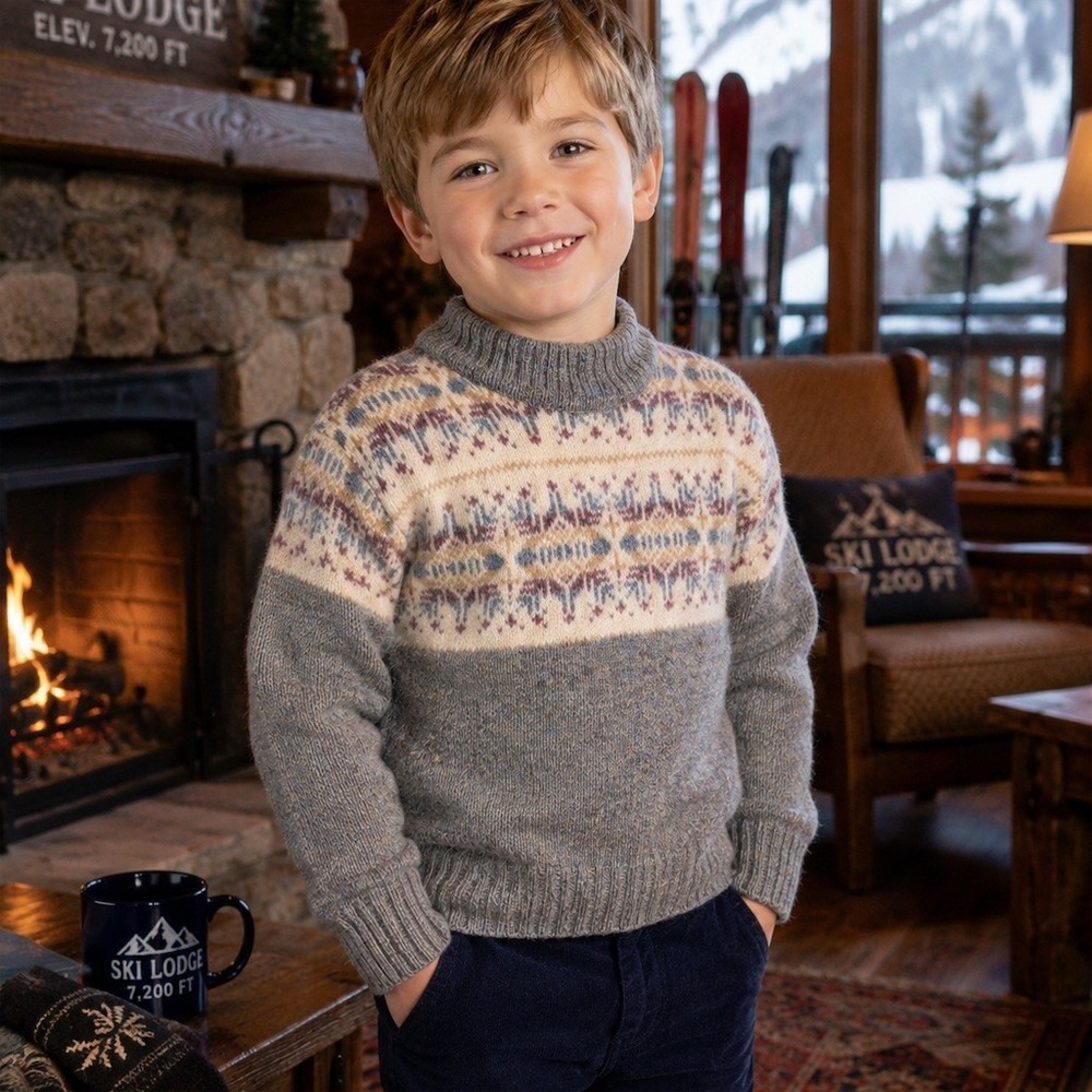 Vtg Peter Scott Boy Sweater 4/5T Fair Isle Yoke Pullover Shetland wool Scotland